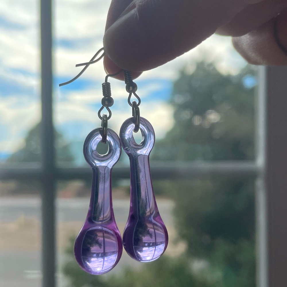 Hand blown glass earrings. Lavender purple color